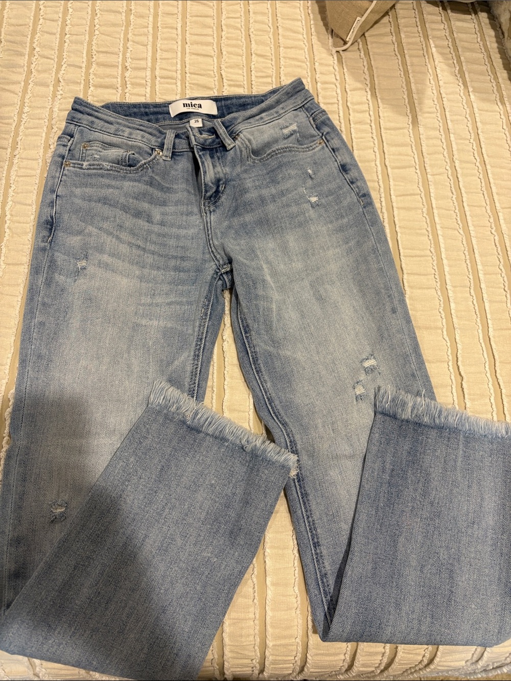 Mica Light Wash Cropped Frayed Hem Jeans, mid-rise